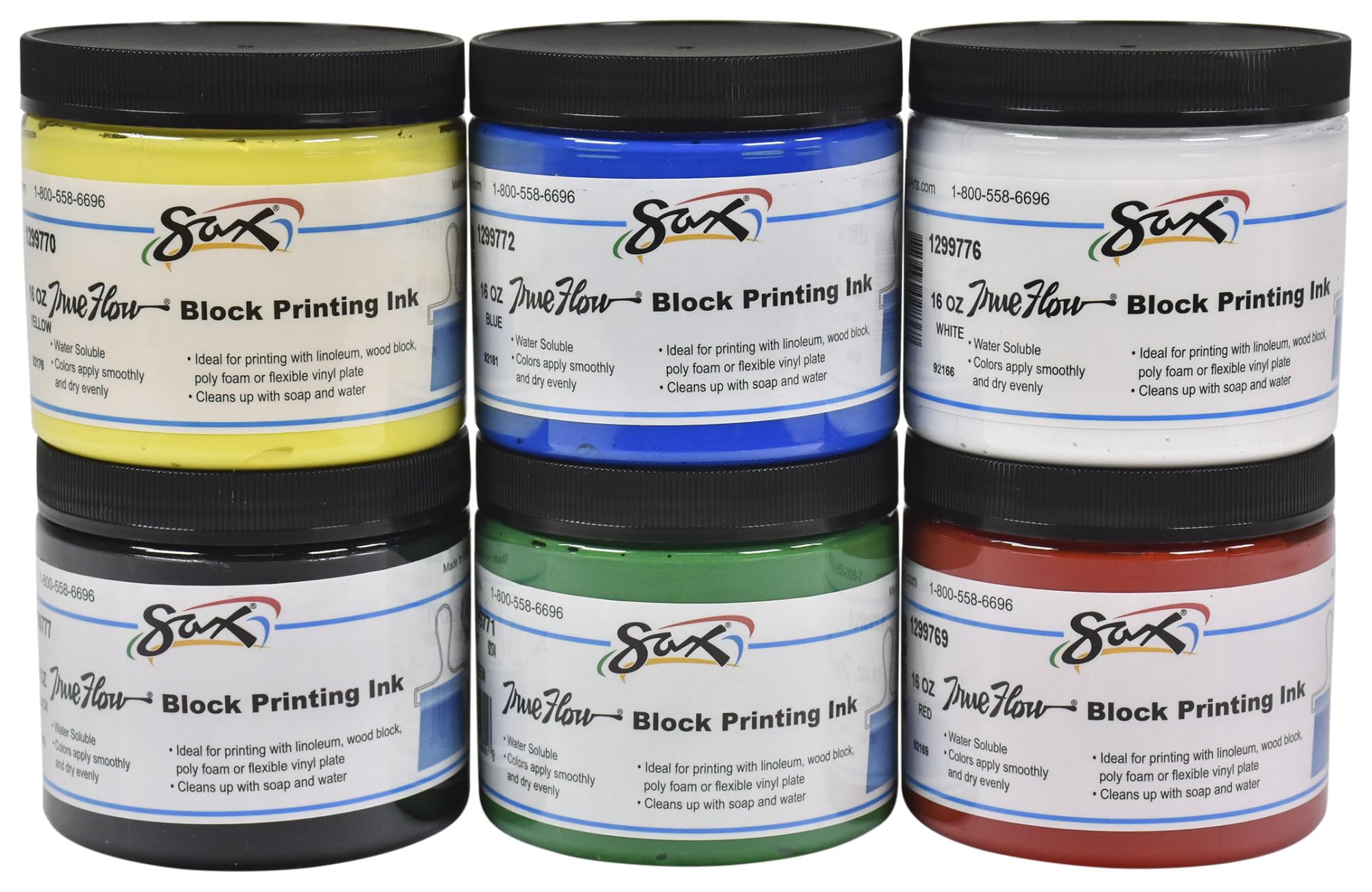 Sax True Flow Block Printing Ink - 16 Ounces - Assorted Colors - 1299780, Pint, Set of 6 - Image 3